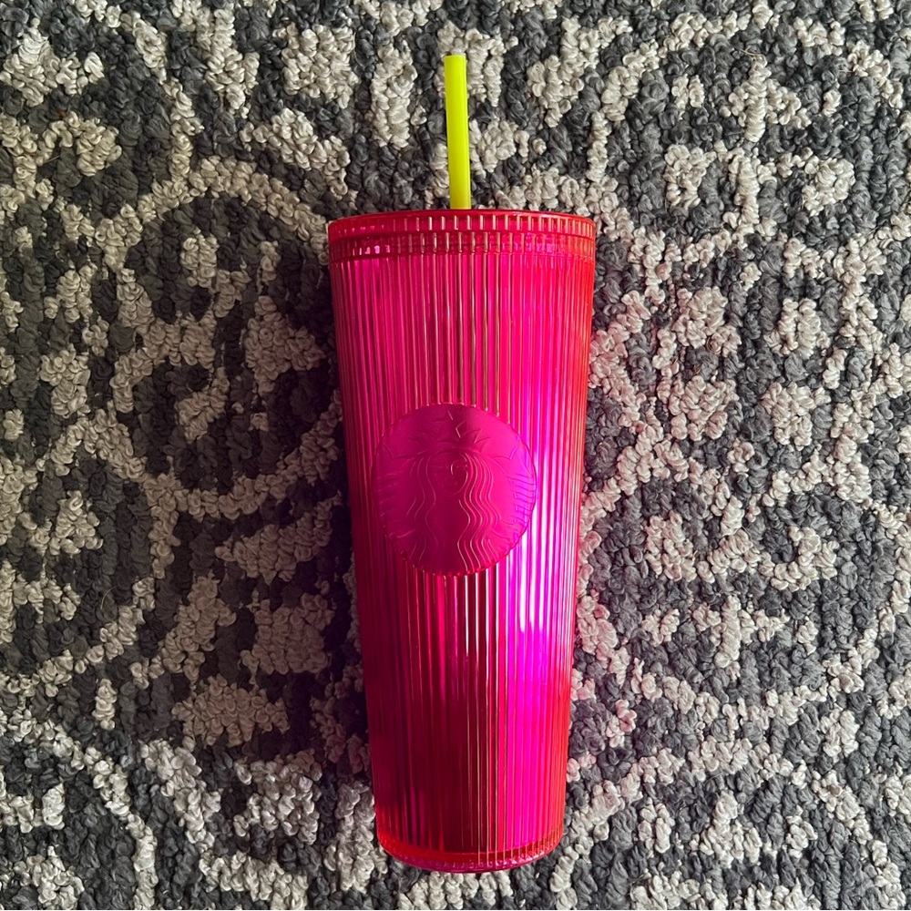 Starbucks 2023 Dragonfruit Neon Pink Stripe Cold Cup Tumbler- Venti (24 oz.)